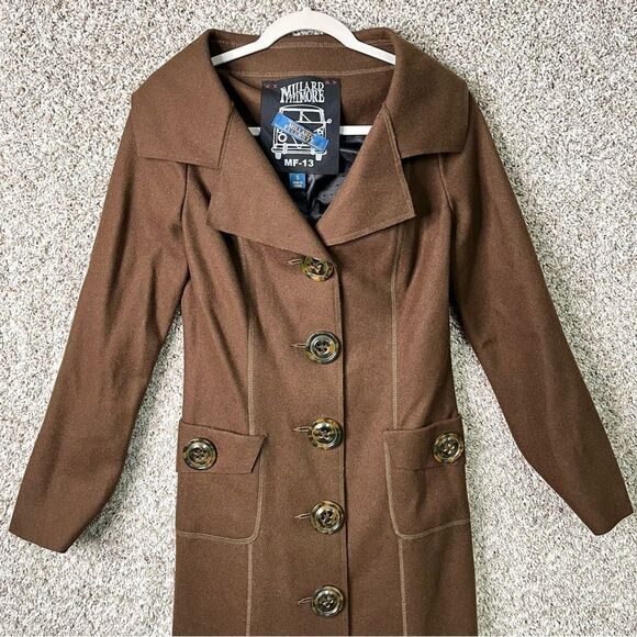 Millard Fillmore Coat Women’s Small Long Brown Wool Blend - Picture 2 of 8